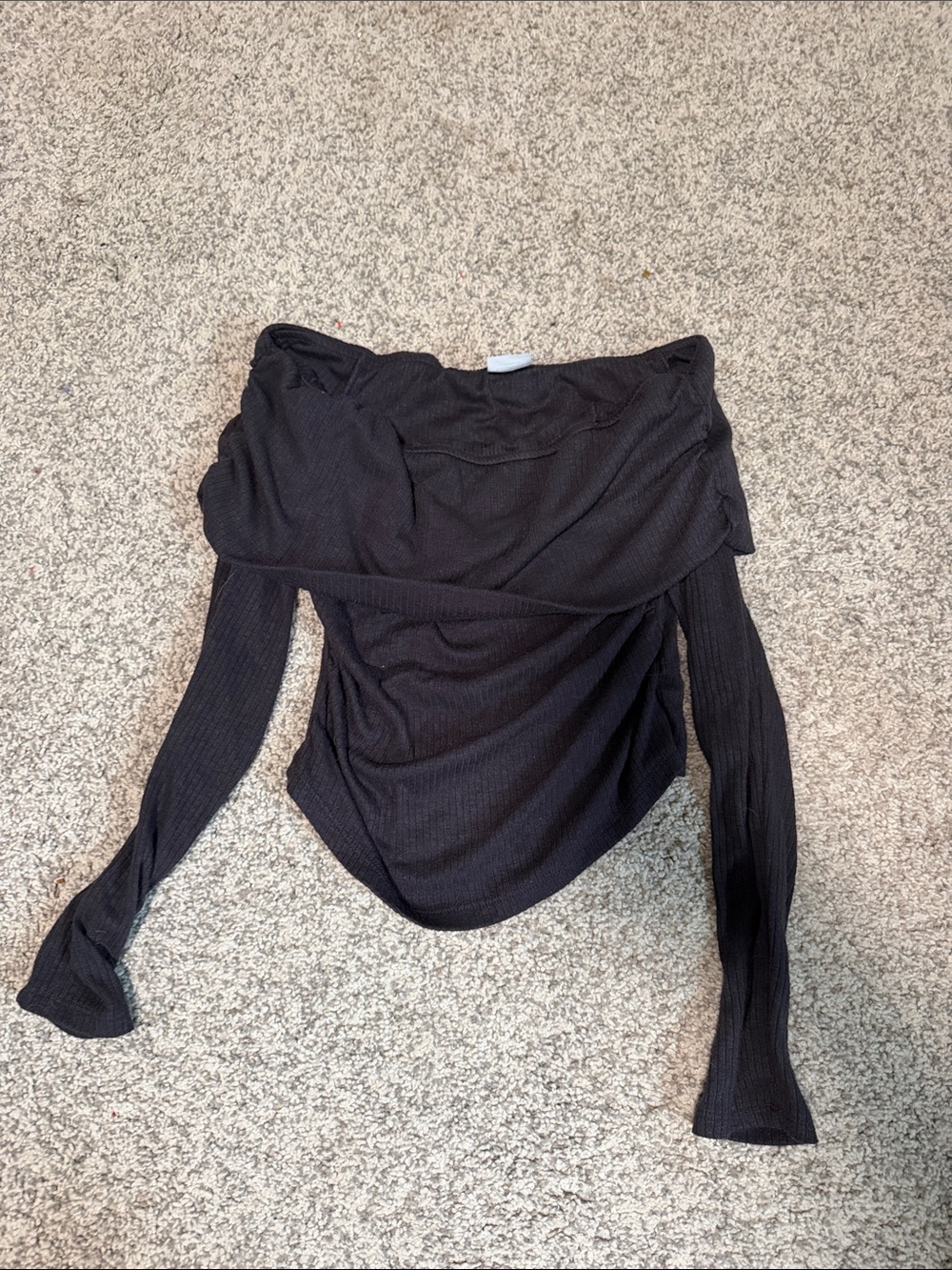 Off-Shoulder Black Ribbed Long Sleeve Top